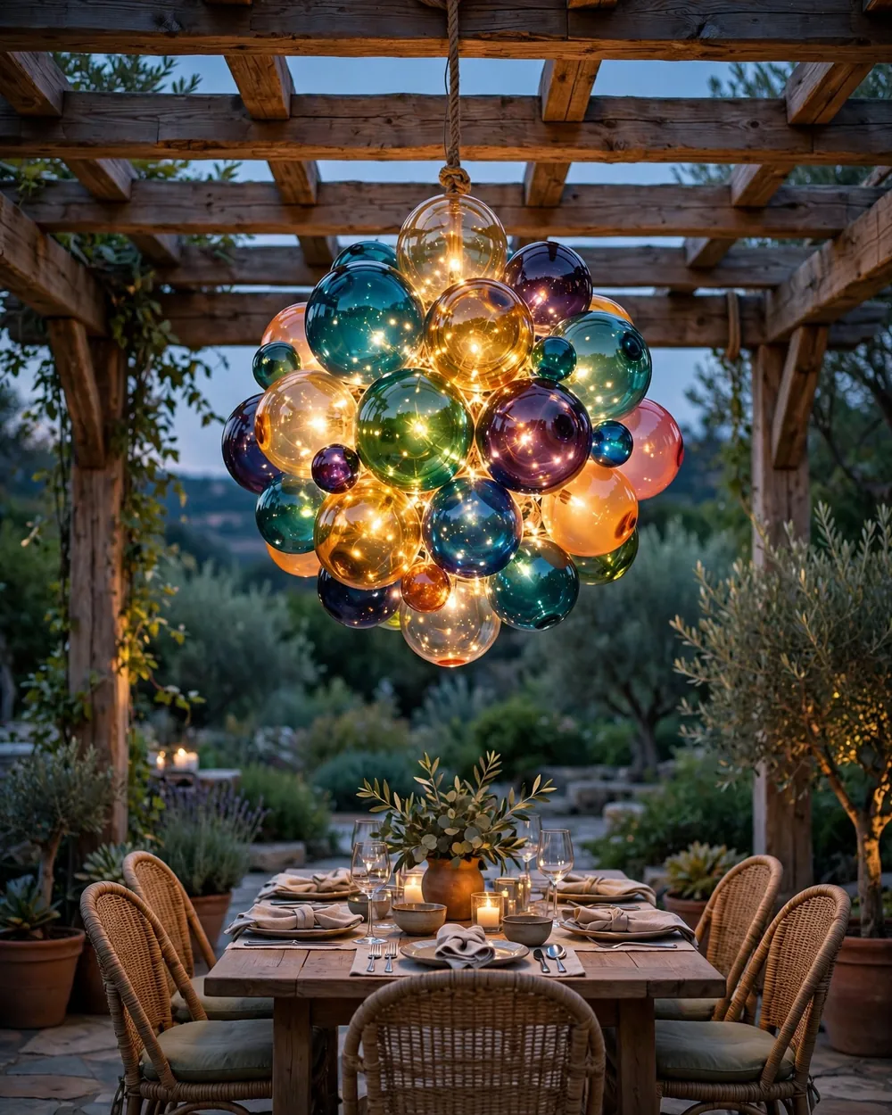 Glass Orb Tree Chandeliers - 22 Glass Yard Art Ideas to Upgrade Your Landscape Style
