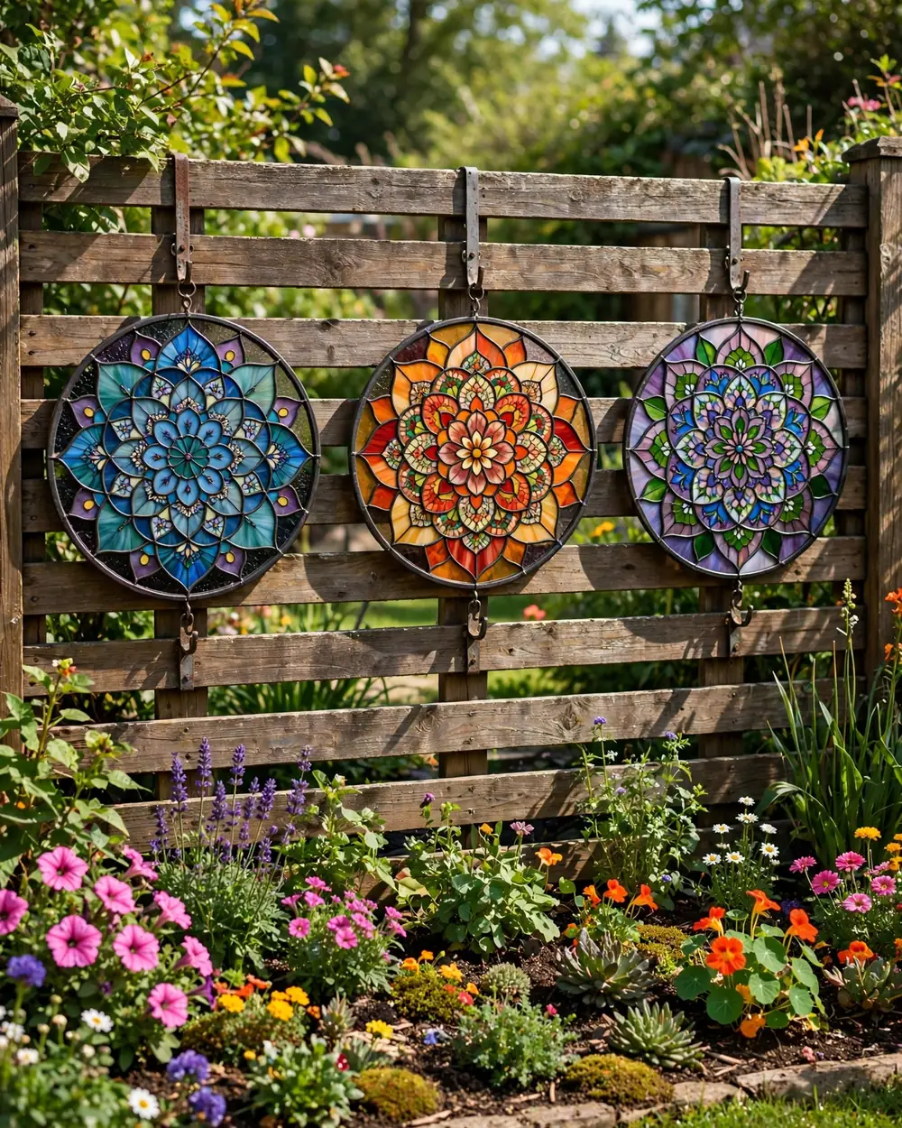Fence-Mounted Glass Wall Art - 22 Glass Yard Art Ideas to Upgrade Your Landscape Style