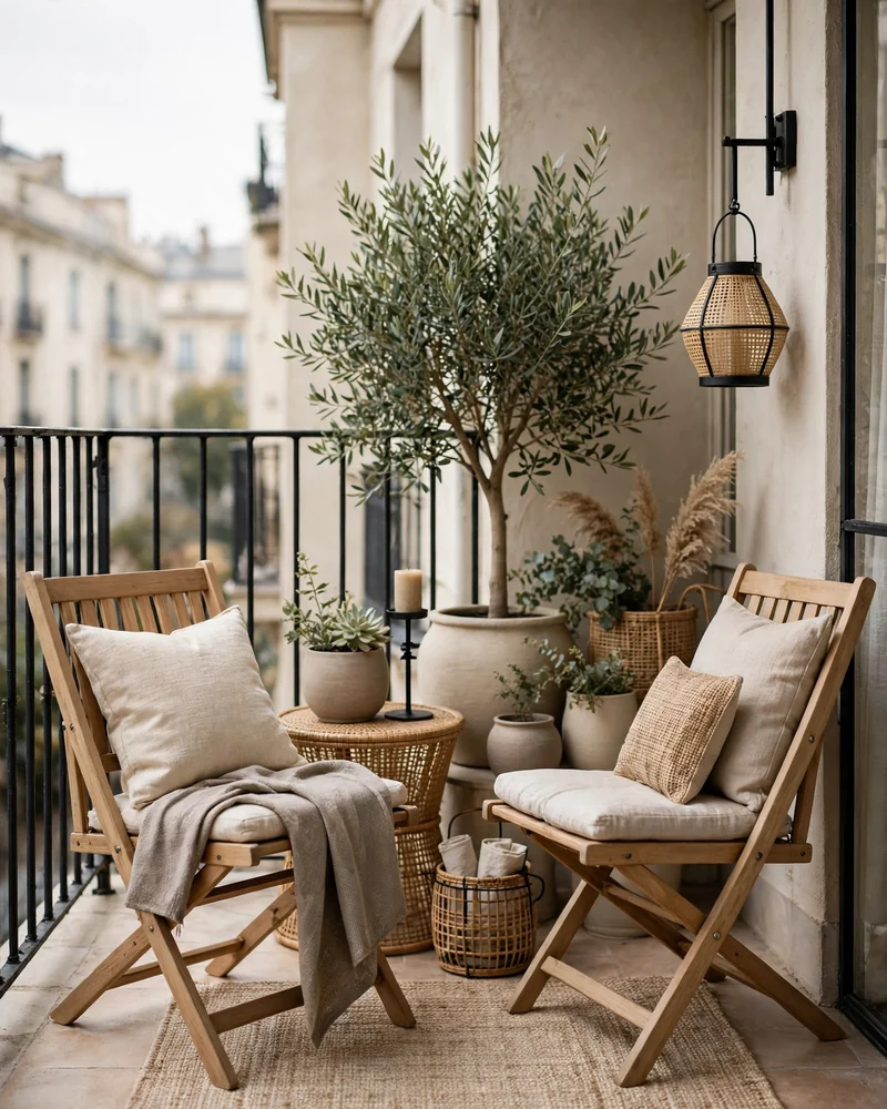 Layer a Neutral Palette of Beige, Cream and Taupe - 17 Balcony Decor Ideas for a Charming Outdoor Escape