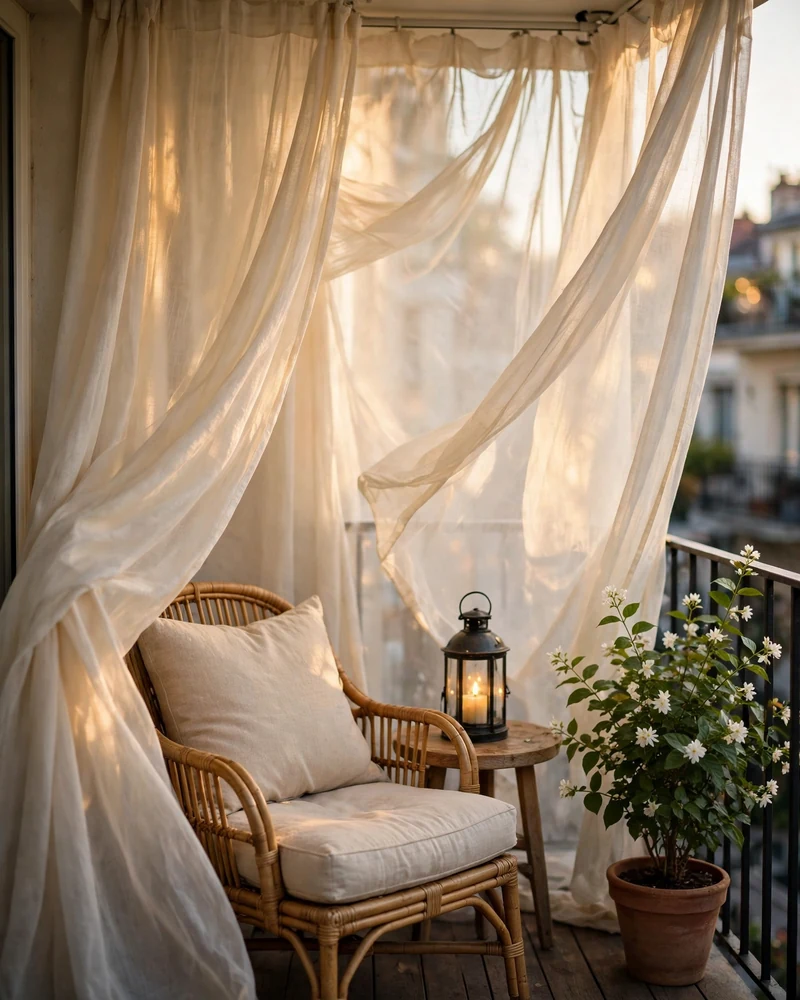 Hang Outdoor Curtains: Balcony Privacy Ideas That Double as Shade - 17 Balcony Decor Ideas for a Charming Outdoor Escape