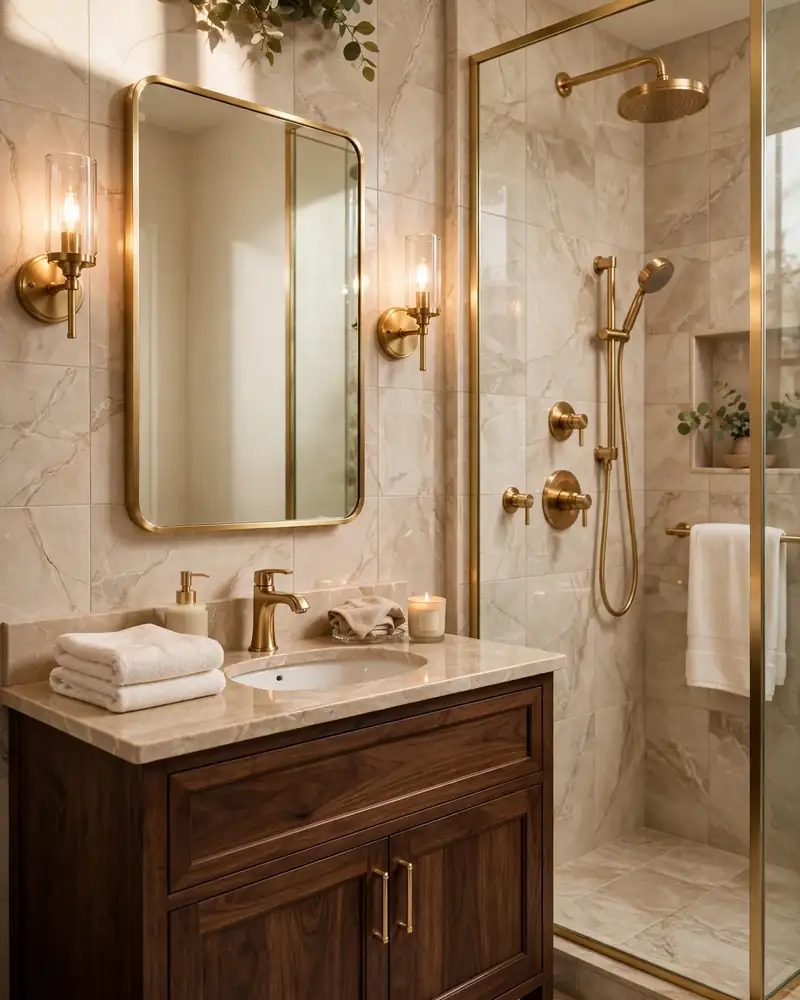 Beige and Gold Bathroom Accents - 12 Brown and Beige Bathrooms With Timeless Appeal