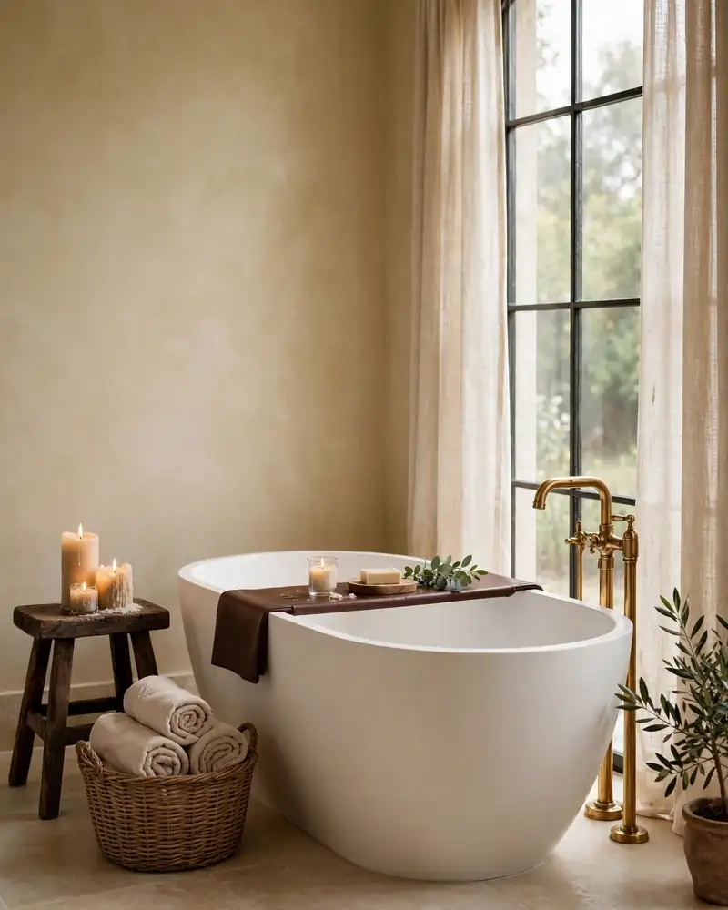 Freestanding Tub in a Beige Bathroom - 12 Brown and Beige Bathrooms With Timeless Appeal