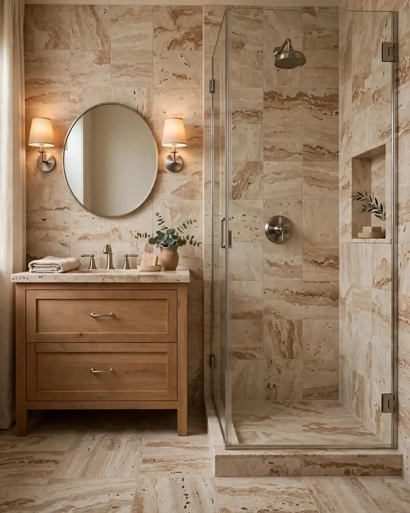 Natural Stone Bathroom Tiles - 12 Brown and Beige Bathrooms With Timeless Appeal