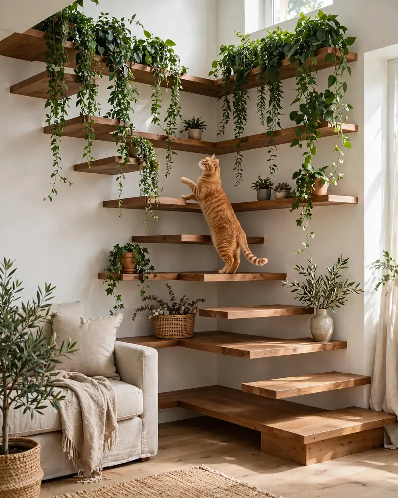 Corner Staircase Cat Shelves - 18 Cat Wall Ideas to Create a Fun Feline Paradise