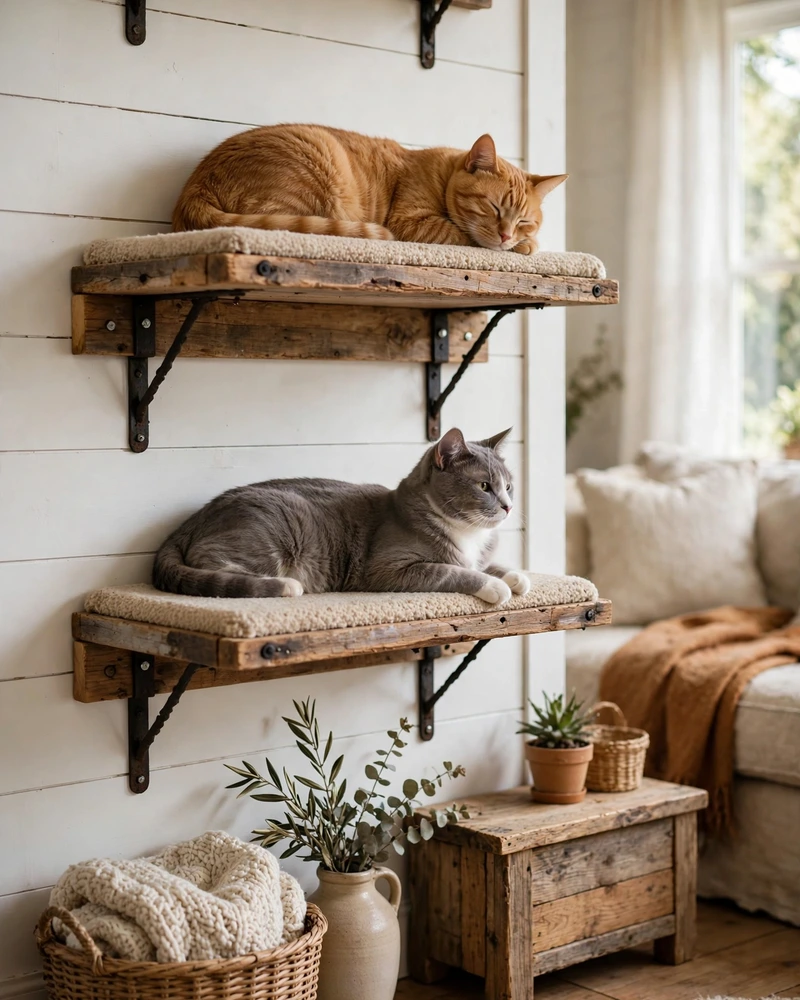 DIY Cat Shelves From Reclaimed Wood - 18 Cat Wall Ideas to Create a Fun Feline Paradise