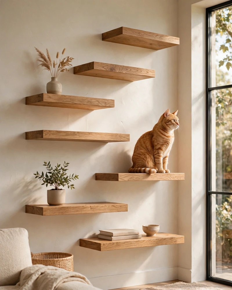 Floating Cat Wall Shelves - 18 Cat Wall Ideas to Create a Fun Feline Paradise