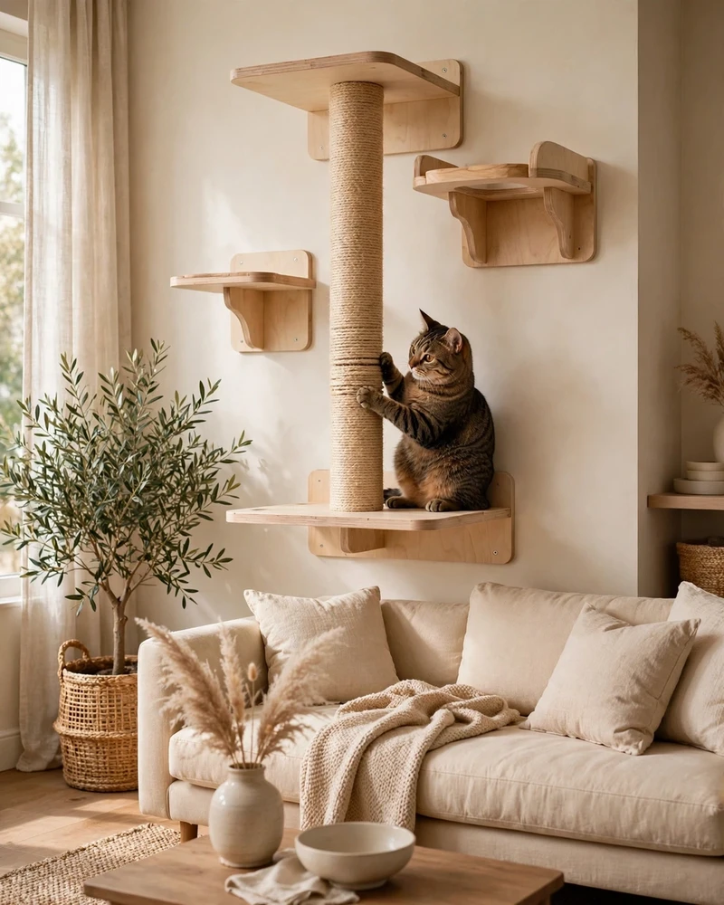 Sisal-Wrapped Cat Wall Furniture - 18 Cat Wall Ideas to Create a Fun Feline Paradise