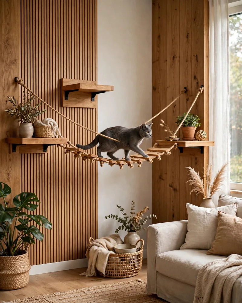 Suspended Cat Bridge Walkway - 18 Cat Wall Ideas to Create a Fun Feline Paradise