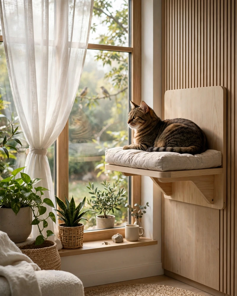 Window-Side Cat Perch Shelf - 18 Cat Wall Ideas to Create a Fun Feline Paradise