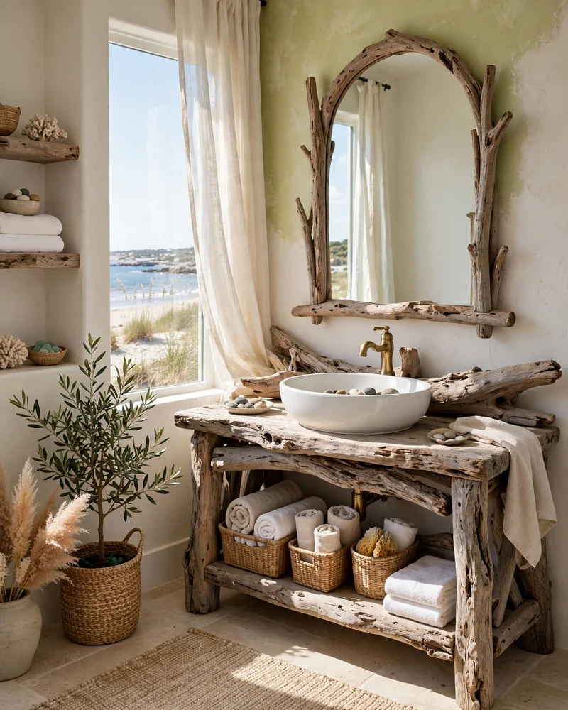 Driftwood Vanity - 23 Coastal Bathroom Ideas for a Fresh Relaxed Retreat