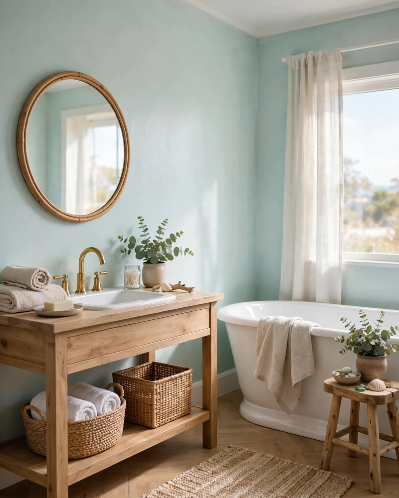 Light Aqua Wall Paint - 23 Coastal Bathroom Ideas for a Fresh Relaxed Retreat