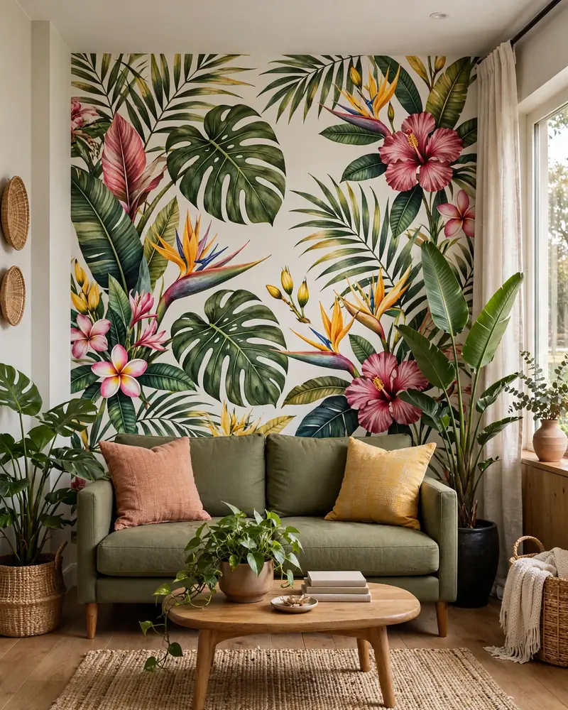 Vibrant Botanical Wallpaper - 18 Colorful Living Rooms That Feel Stylish and Fresh