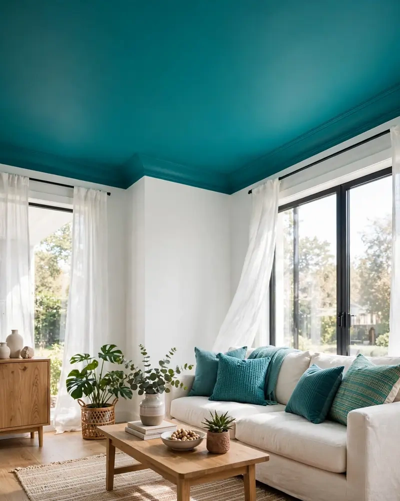 Colorful Ceiling Statement - 18 Colorful Living Rooms That Feel Stylish and Fresh