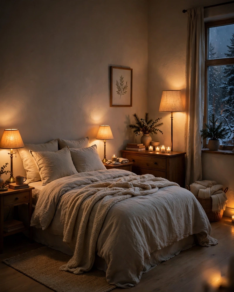 Cozy Bedroom Lighting: Campfire Effect, Not Stadium - 19 Cozy Winter Bedroom Ideas for a Warm Restful Retreat