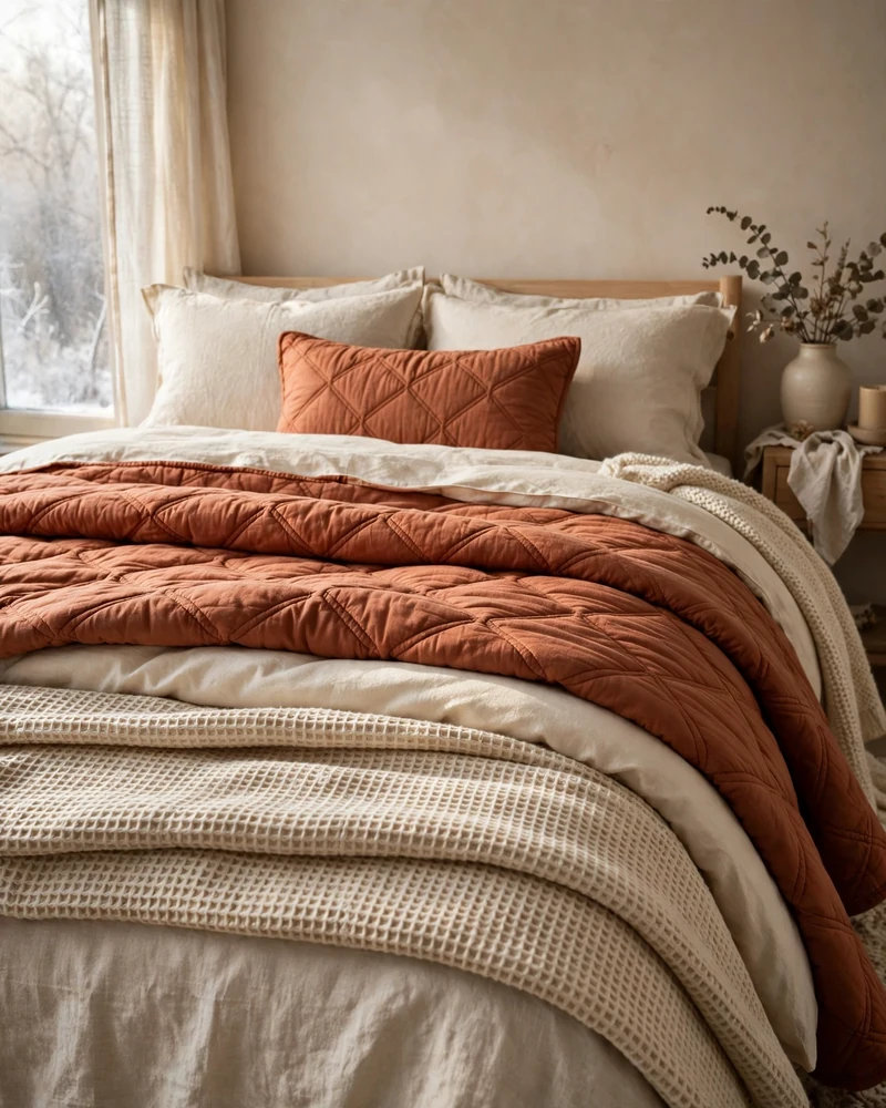 Waffle-Weave and Quilted Coverlets for Warm Winter Bedding Layers - 19 Cozy Winter Bedroom Ideas for a Warm Restful Retreat
