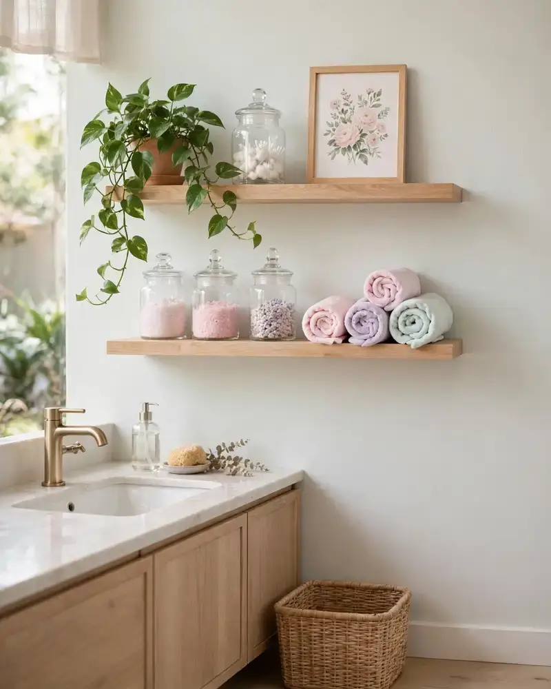 Floating Shelves with Trailing Plants - 19 Cute Bathroom Ideas for a Sweet and Stylish Look