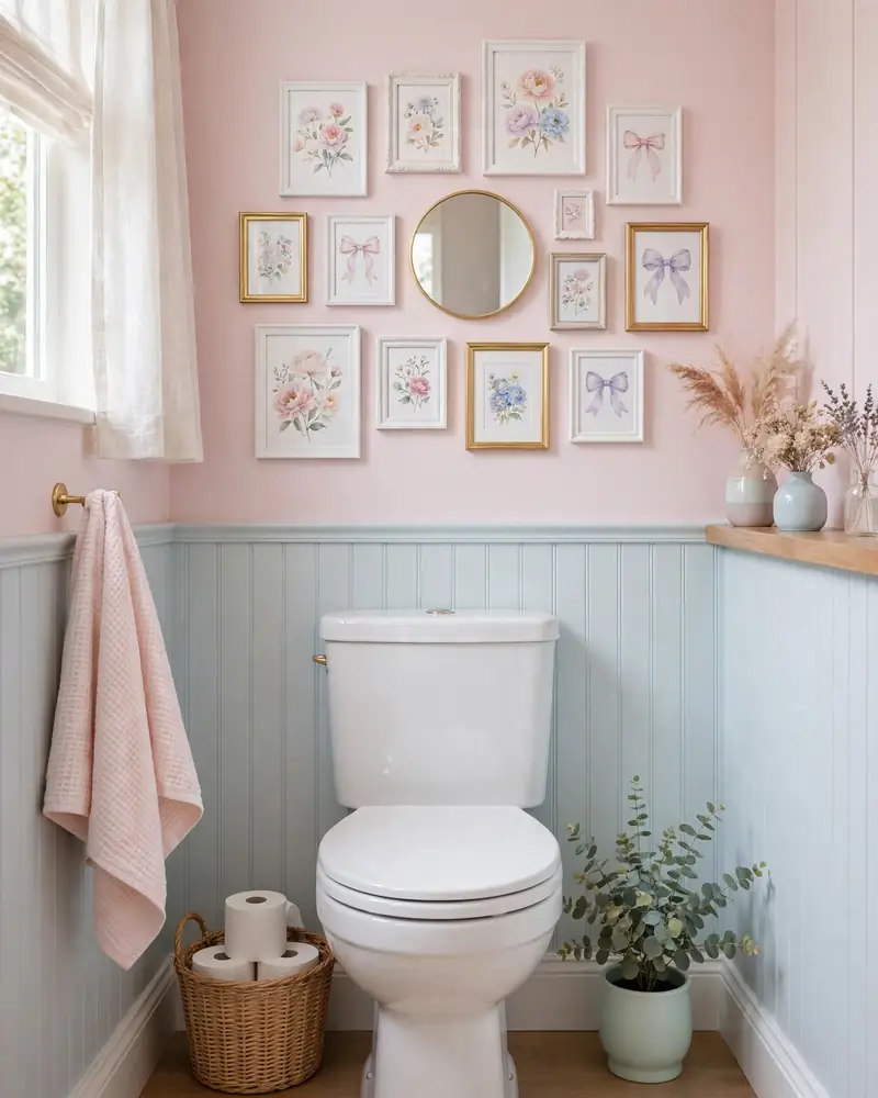 Whimsical Gallery Wall - 19 Cute Bathroom Ideas for a Sweet and Stylish Look