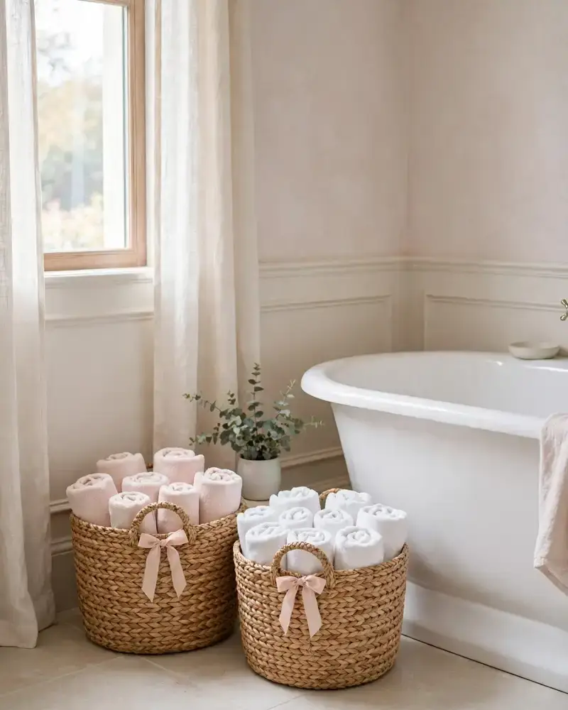 Woven Basket Cute Bathroom Storage - 19 Cute Bathroom Ideas for a Sweet and Stylish Look