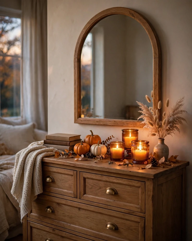 Amber Glass Candle Holders on the Dresser - 21 Fall Bedroom Decor Ideas for a Cozy Seasonal Look