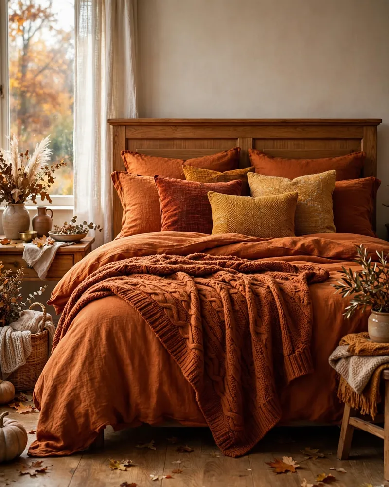 Burnt Orange Bedding for an Instant Fall Bed - 21 Fall Bedroom Decor Ideas for a Cozy Seasonal Look