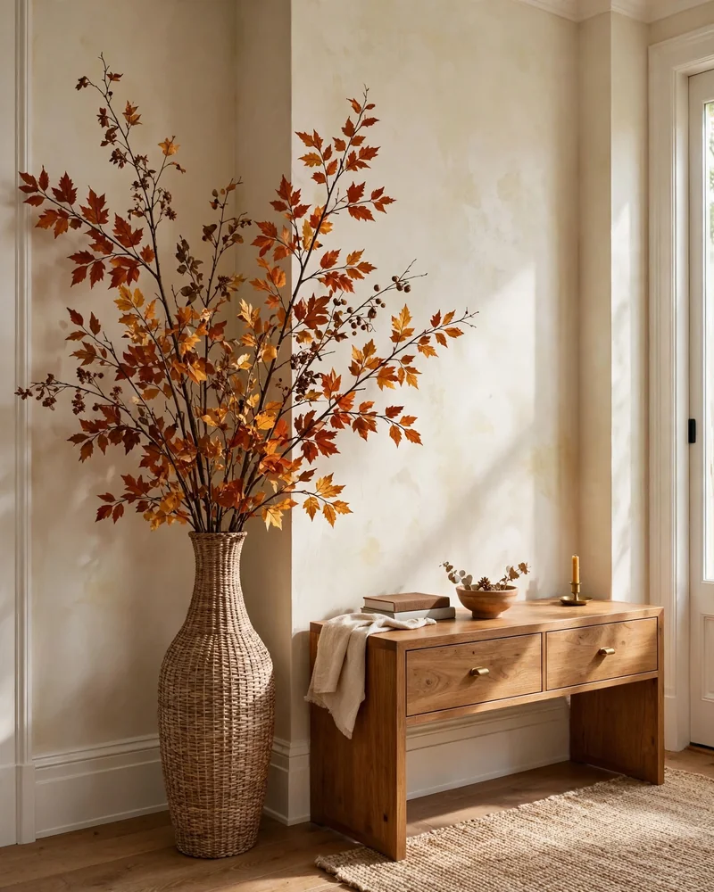Tall Autumn Branches in a Floor Vase - 25 Fall Decor Ideas to Make Your Home Feel Cozy