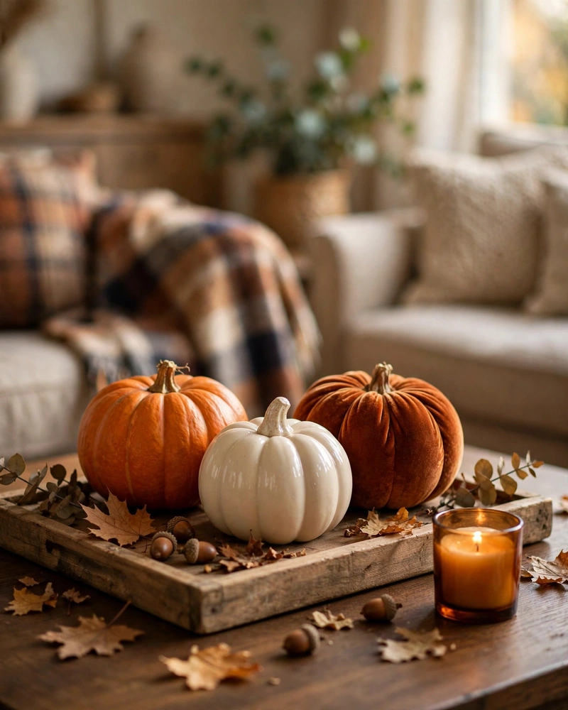 Pumpkin Decor on the Coffee Table - 25 Fall Decor Ideas to Make Your Home Feel Cozy