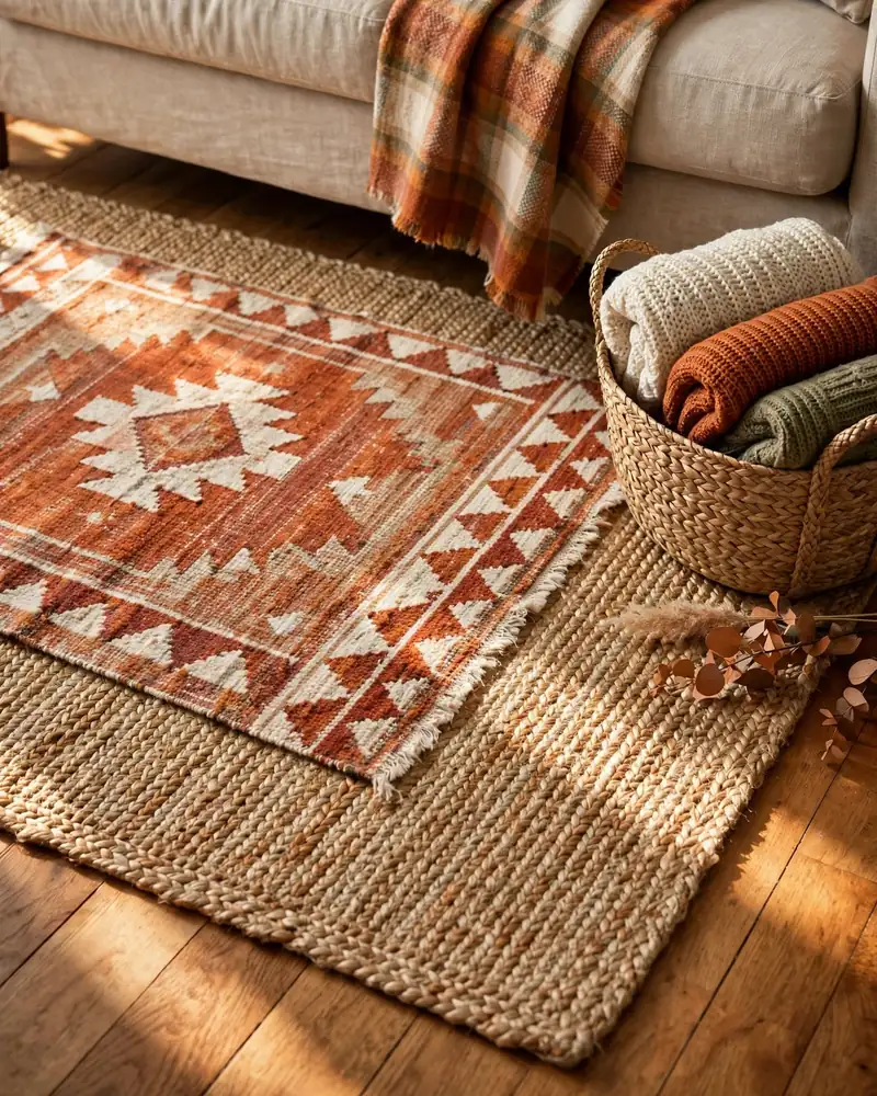 Layered Rugs for a Cozy Fall Living Room - 25 Fall Decor Ideas to Make Your Home Feel Cozy
