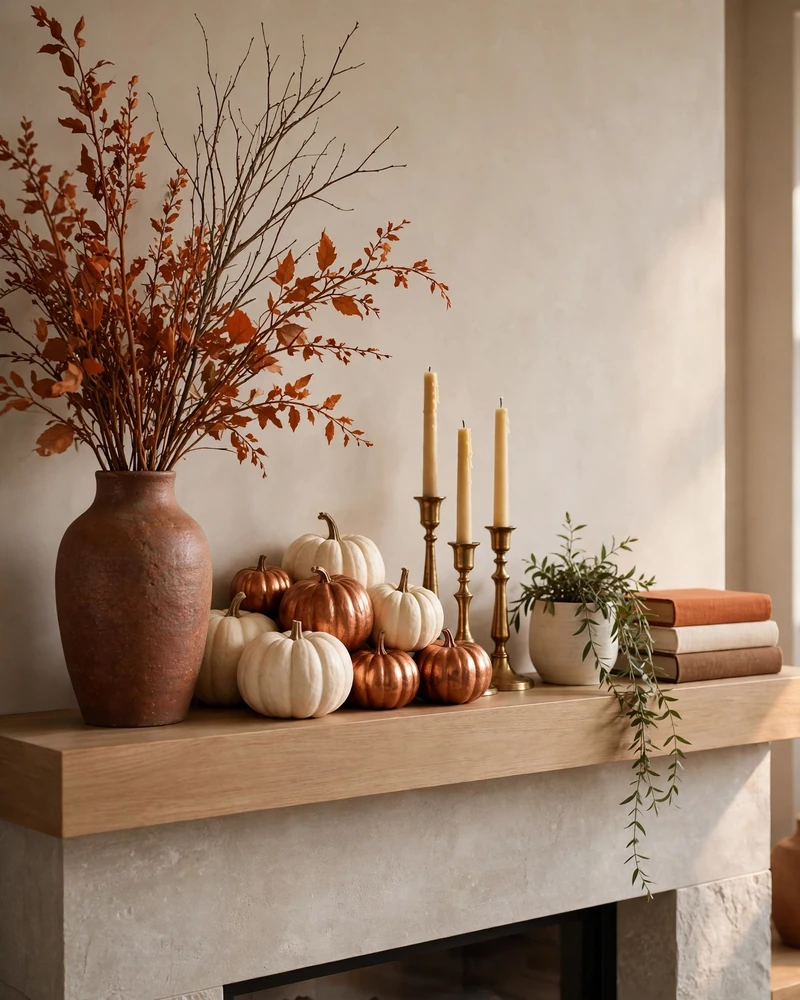 Asymmetrical Fall Mantel Styling - 25 Fall Decor Ideas to Make Your Home Feel Cozy