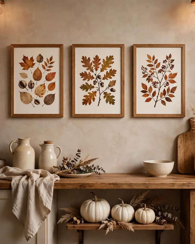 Fall Kitchen Wall Decor with Botanical Prints - 18 Fall Kitchen Decor Ideas for a Warm Seasonal Look