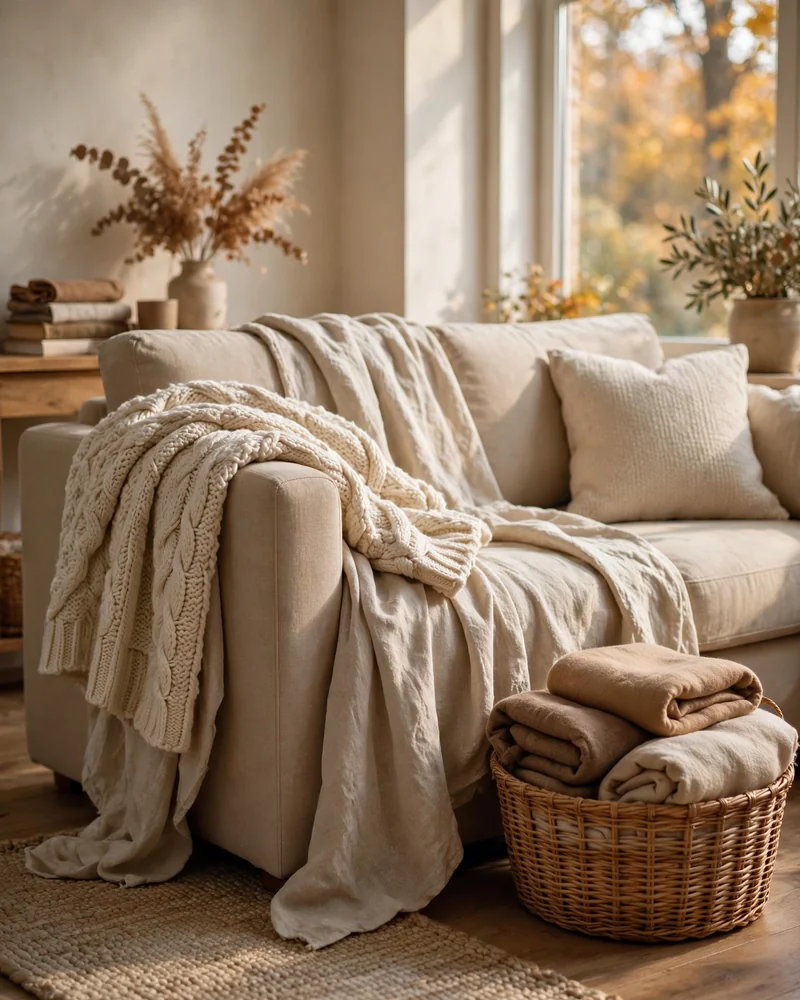 Chunky Knit Throw Blanket Styling - 22 Fall Living Room Decor Ideas for a Cozy Home