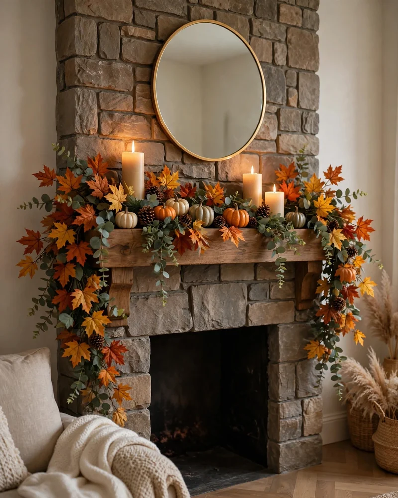 Fall Mantel Garland Display - 22 Fall Living Room Decor Ideas for a Cozy Home