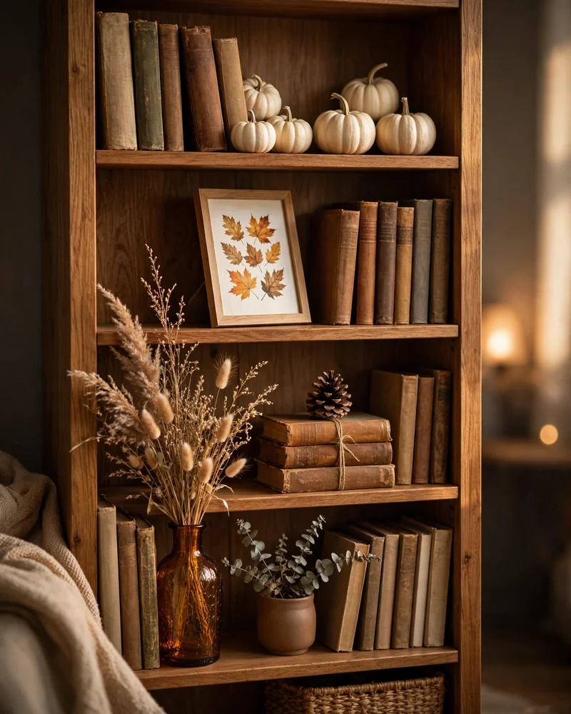 Fall Shelf Styling Touches - 22 Fall Living Room Decor Ideas for a Cozy Home