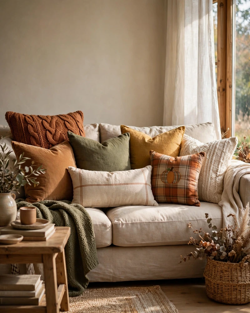 Cozy Fall Throw Pillow Layers - 22 Fall Living Room Decor Ideas for a Cozy Home