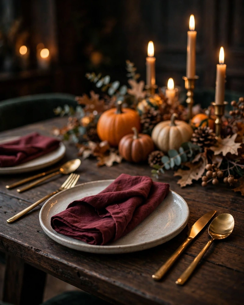 Burgundy Napkins for Rich Fall Table Settings - 19 Fall Table Decor Ideas for a Gorgeous Autumn Setting