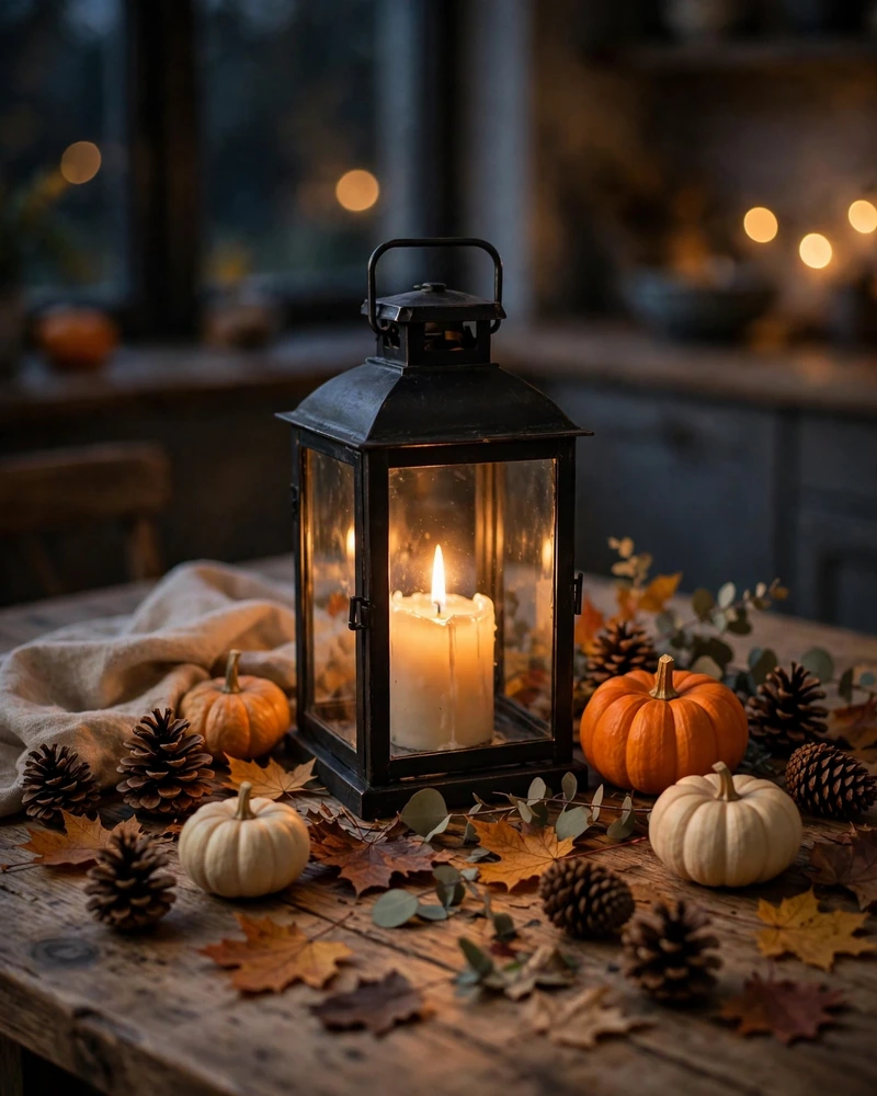 Lantern Centerpiece Surrounded by Pinecones - 19 Fall Table Decor Ideas for a Gorgeous Autumn Setting