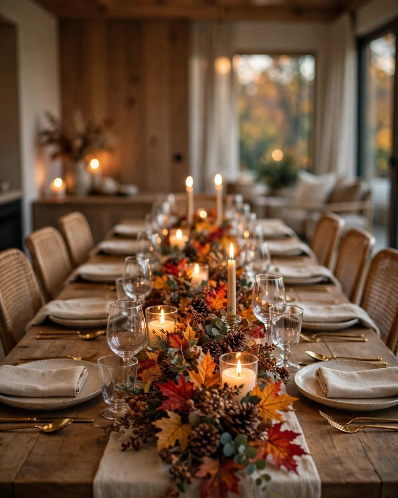 Leaf Garland Running Down the Table - 19 Fall Table Decor Ideas for a Gorgeous Autumn Setting