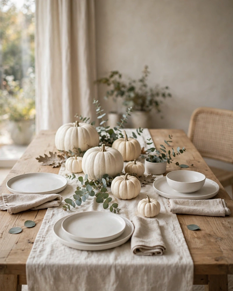 Neutral Fall Table With White Pumpkins - 19 Fall Table Decor Ideas for a Gorgeous Autumn Setting