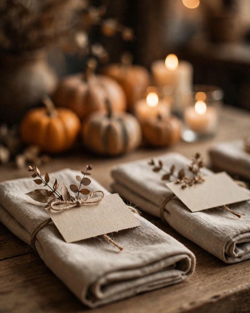 Twine-Tied Place Cards With Dried Leaves - 19 Fall Table Decor Ideas for a Gorgeous Autumn Setting