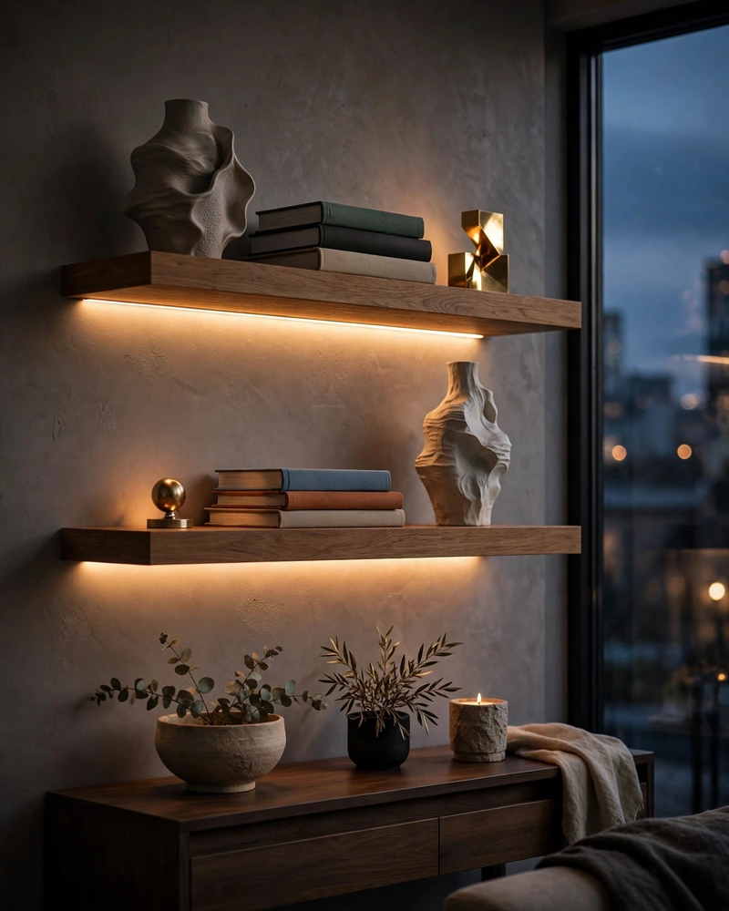 LED-Lit Floating Shelves - 13 Floating Shelves Ideas to Style Your Living Room