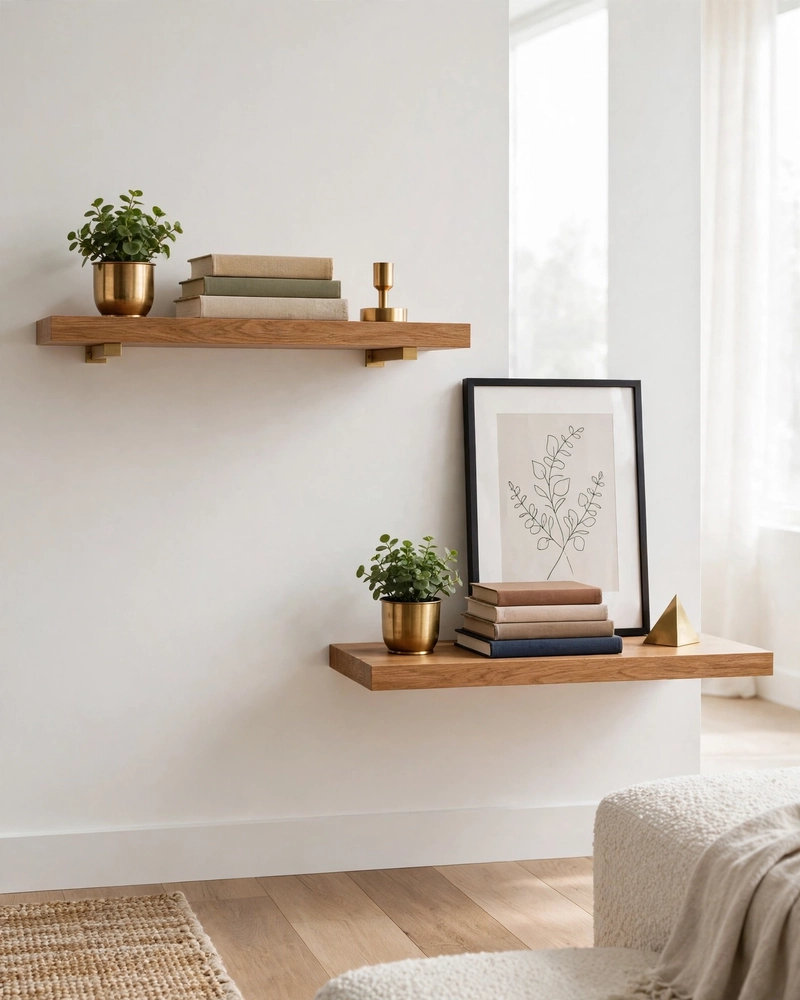 Staggered Floating Shelves - 13 Floating Shelves Ideas to Style Your Living Room