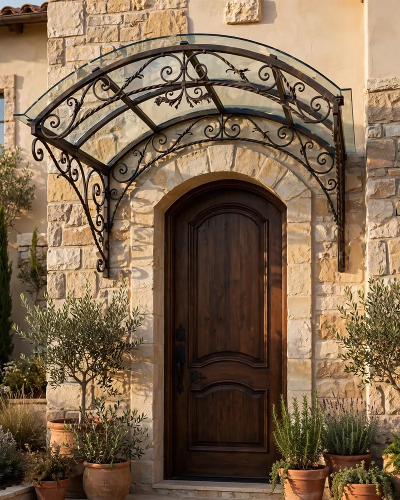 Elegant Arched Door Canopy - 15 Front Door Overhang Ideas for a Stylish Home Entry