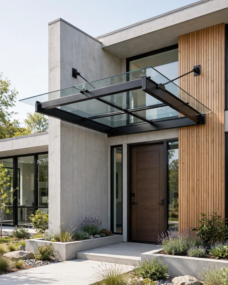 Metal Frame Glass Canopy - 15 Front Door Overhang Ideas for a Stylish Home Entry