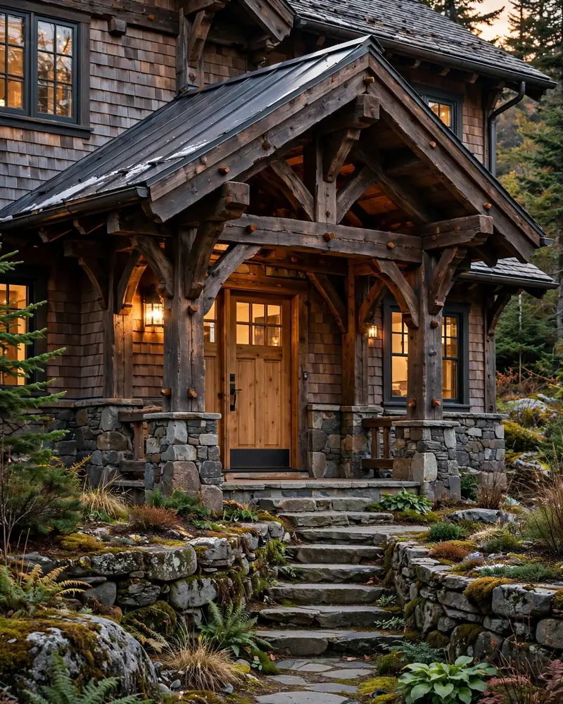 Rustic Timber Frame Overhang - 15 Front Door Overhang Ideas for a Stylish Home Entry