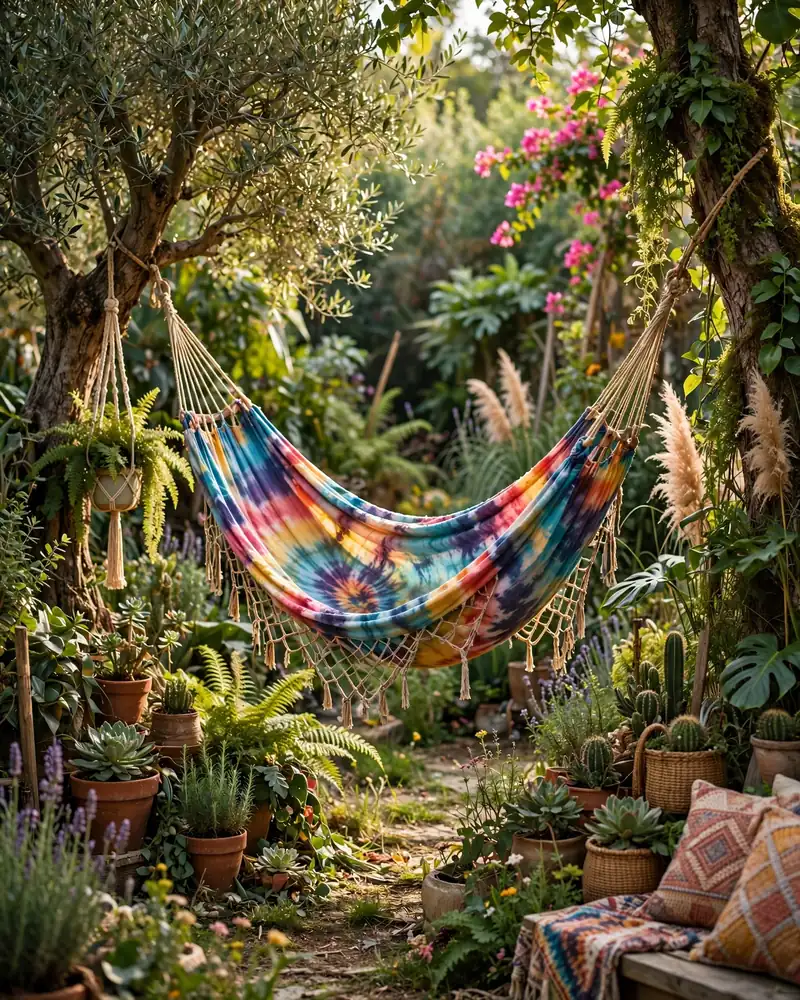 Tie-Dye Hammock Haven - 19 Hippie Garden Ideas for a Colorful Boho Outdoor Space