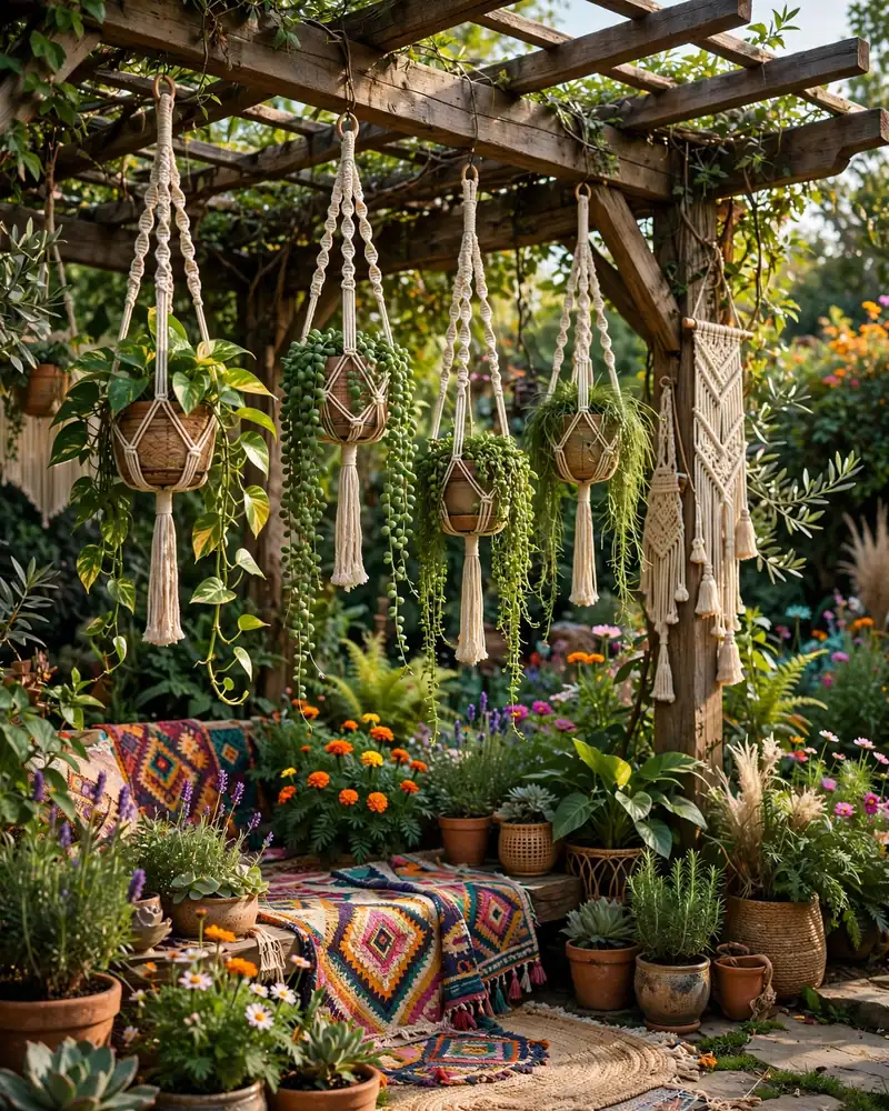 Macramé Plant Hangers - 19 Hippie Garden Ideas for a Colorful Boho Outdoor Space