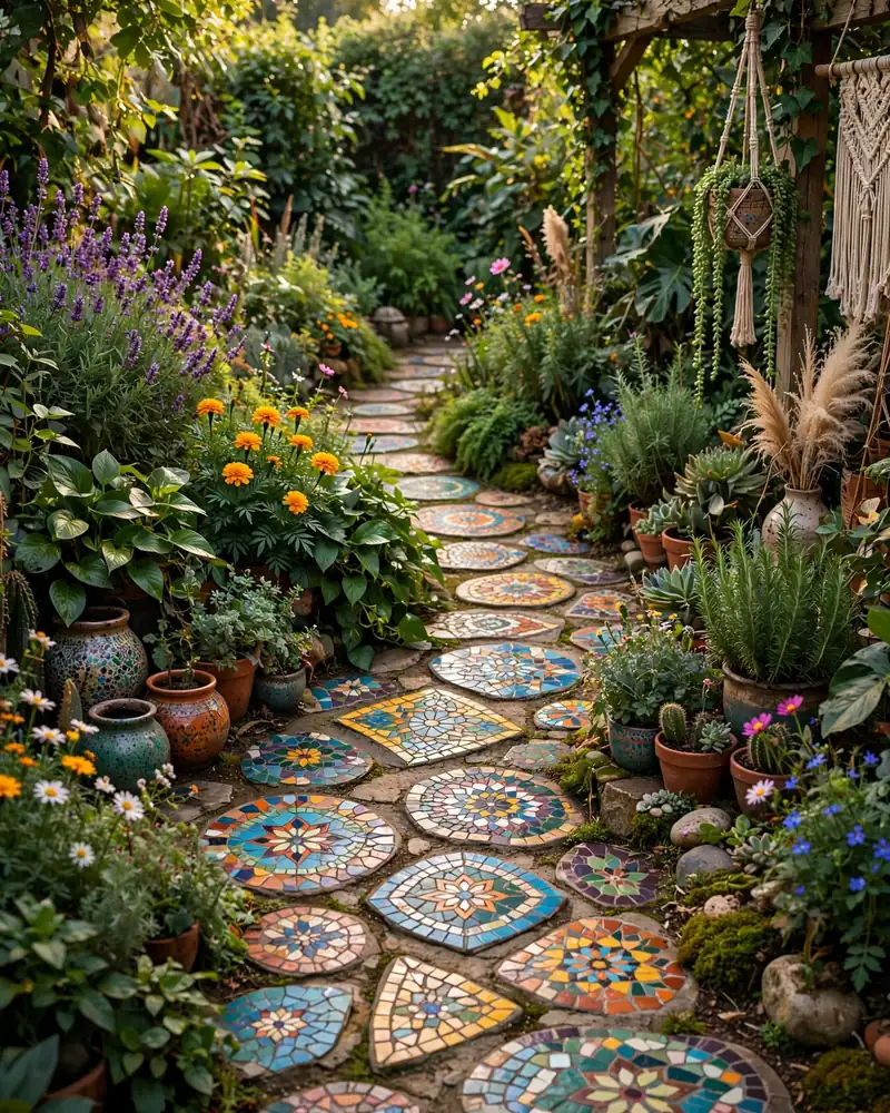 Mosaic Stepping Stones - 19 Hippie Garden Ideas for a Colorful Boho Outdoor Space