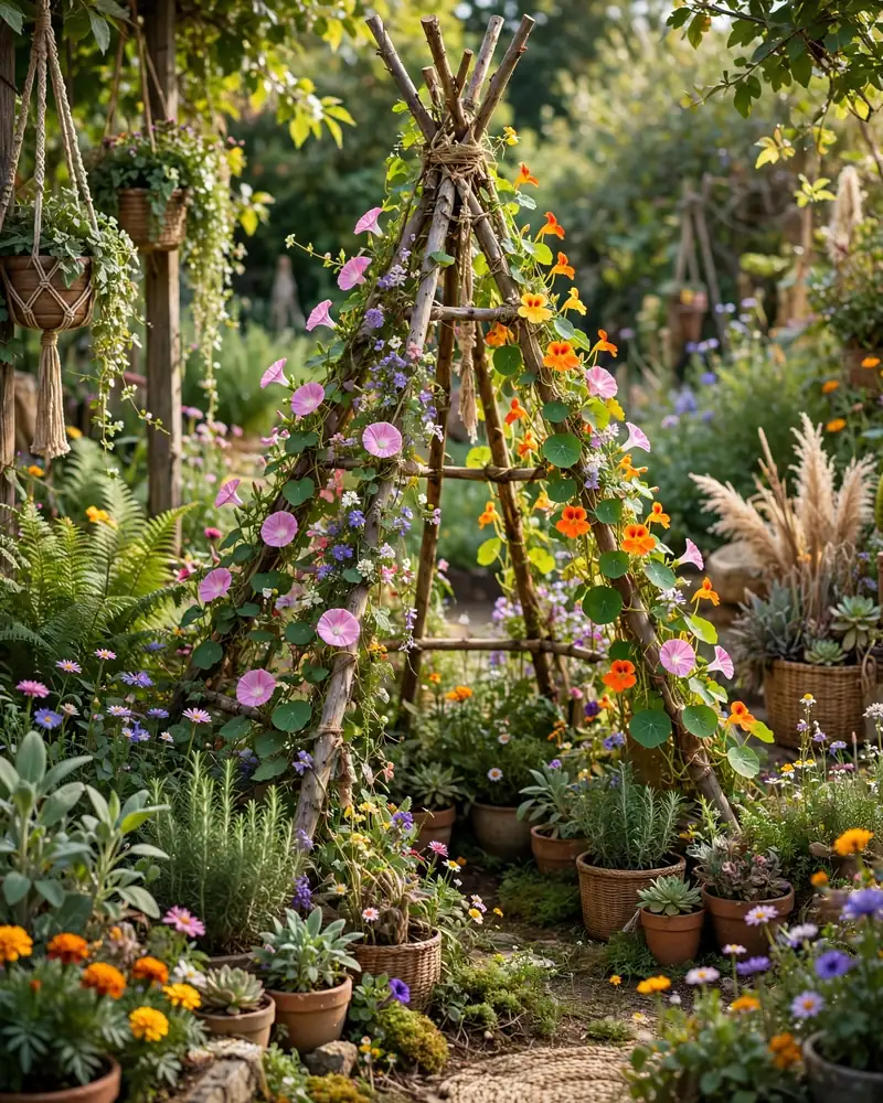 Boho Teepee Trellis - 19 Hippie Garden Ideas for a Colorful Boho Outdoor Space