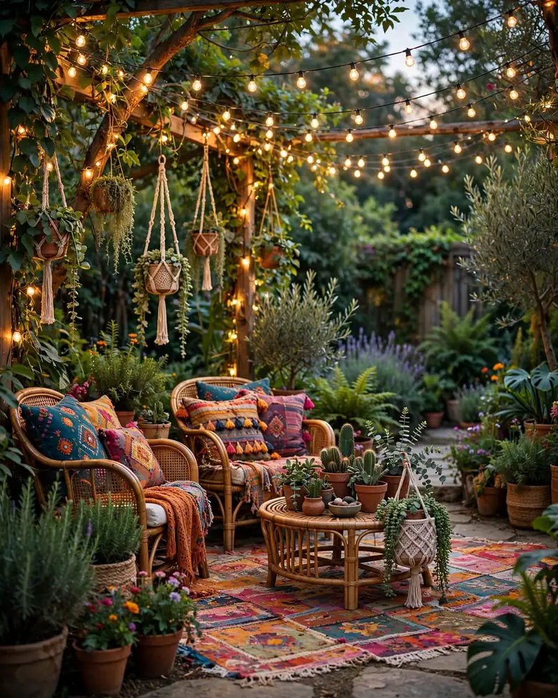 Twinkling Fairy Light Canopy - 19 Hippie Garden Ideas for a Colorful Boho Outdoor Space