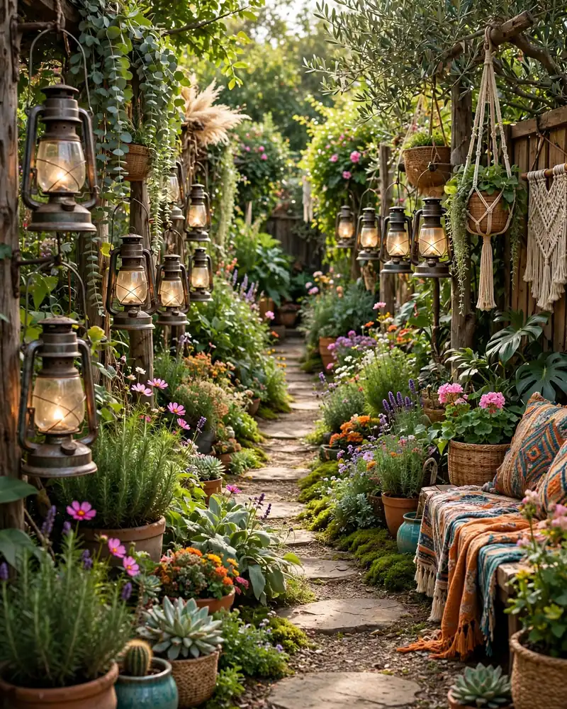 Vintage Lantern Pathway - 19 Hippie Garden Ideas for a Colorful Boho Outdoor Space