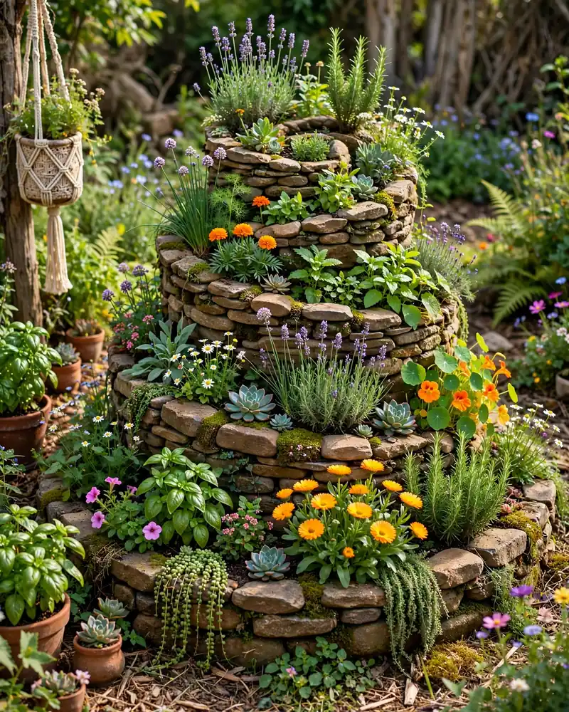 Herb Spiral Garden - 19 Hippie Garden Ideas for a Colorful Boho Outdoor Space